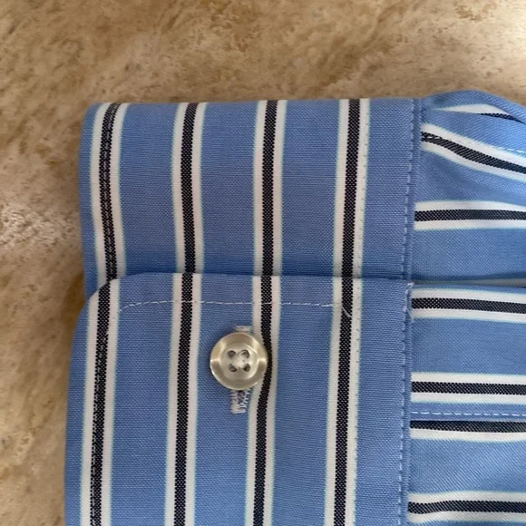 Womens Lands End Button Down. Chambray blue with black stripes. - Picture 5 of 6